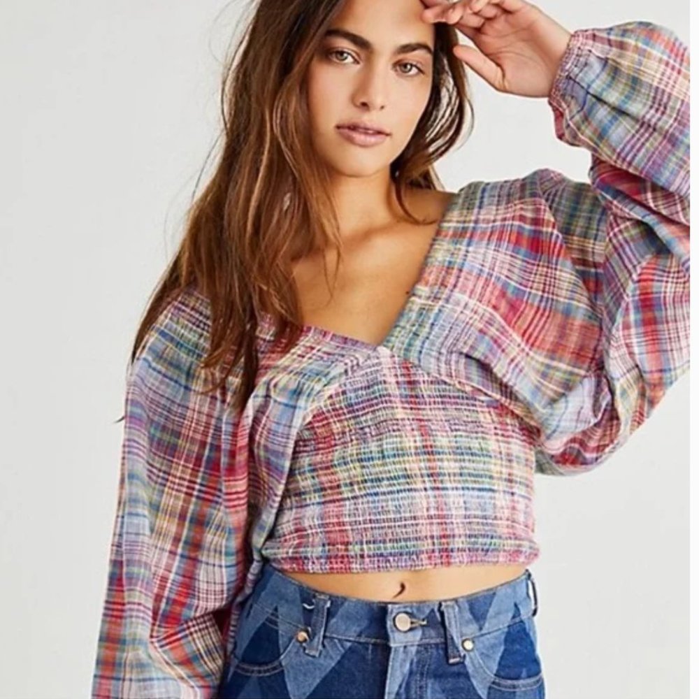 Free People Marlena Plaid Top